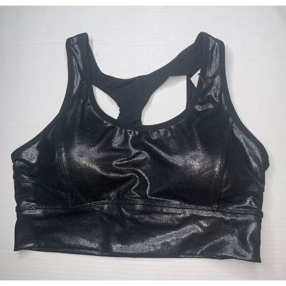 DSG Women's Black Metallic Sports Bra Racerback. Size Large - Picture 3 of 13
